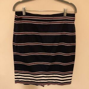 J. Crew Navy Red White Cotton Pencil Skirt 8
